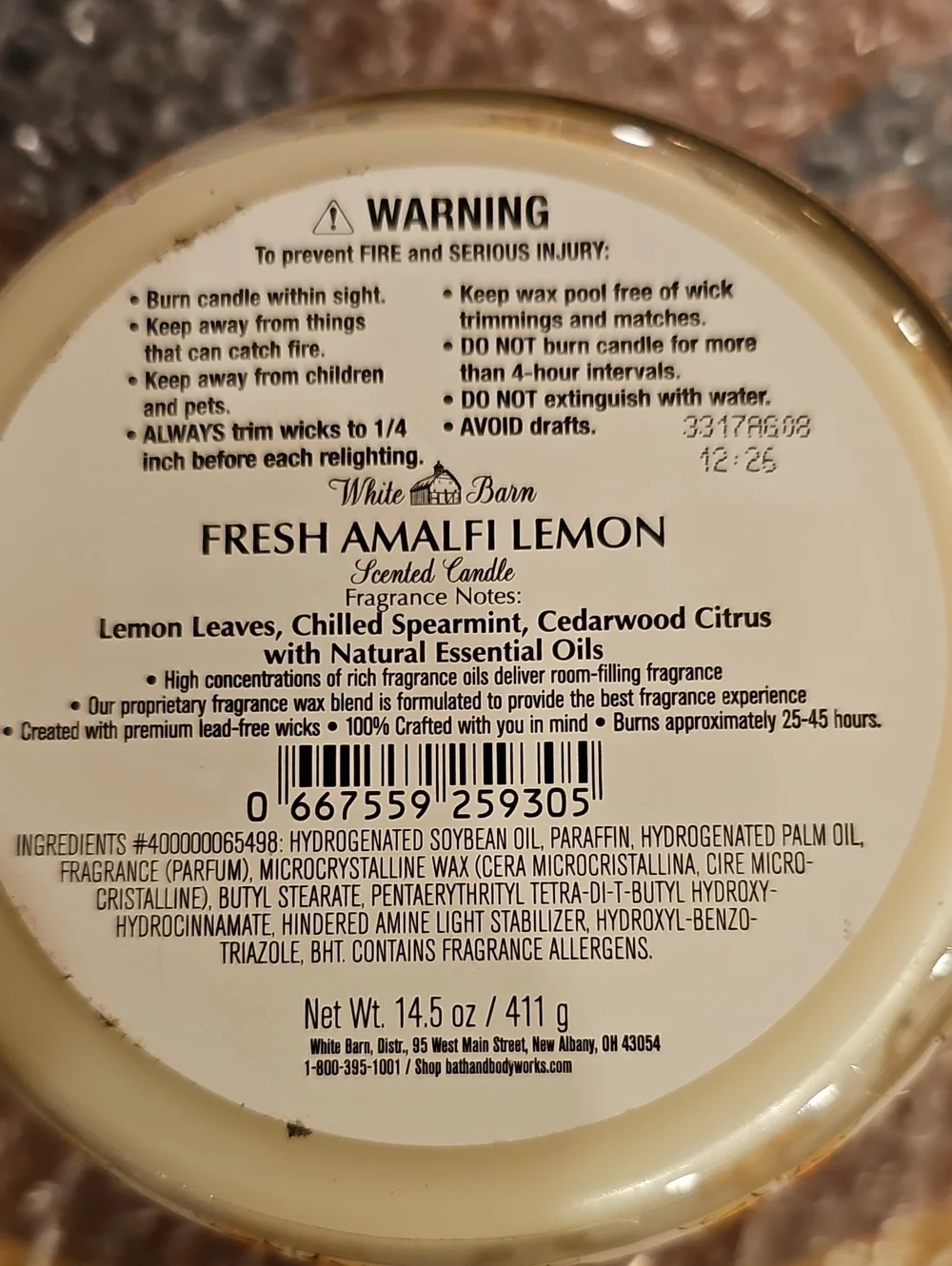 WHITE BARN BY BBW FRESH AMALFI LEMON LARGE 3-WICK CANDLE